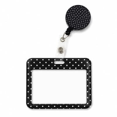 Travel Cords - Badgehouder met Afrolmechanisme & Horizontale Pashouder – Stippen Zwart-Wit – Uitschuifbare Jojo – Geschikt voor 2 Pasjes – Hard Plastic