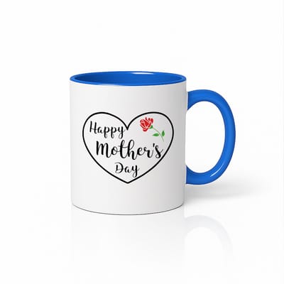 Blauw Witte Moederdag Mok - Happy Mother’s Day Hart & Roos - 330ml Drinkbeker