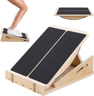 Verstelbare schuine plank voor kuitrekken, ideale kuitrek, houten trainingsposter en comfortabele draaggreep voor optimale spierstretching