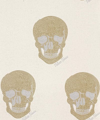 Rasch behang Roberto Geissini vliesbehang, skull, witte strass, 492637, goud, zilver