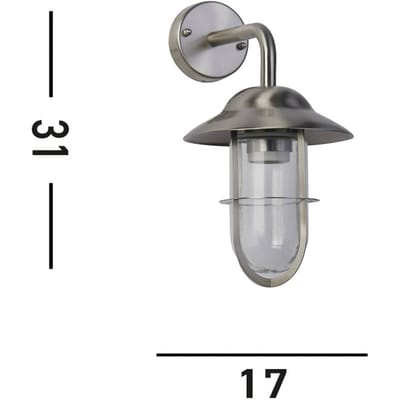 Searchlight Buitenwandlamp Toronto, IP44, zilver, staal, glas, E27