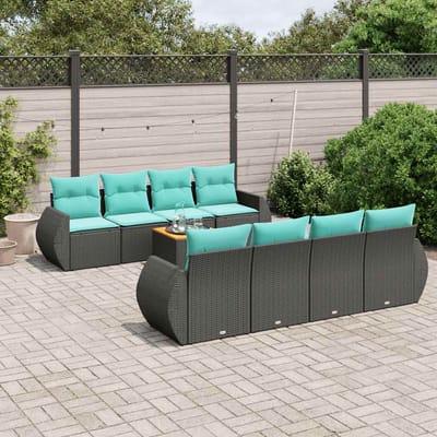 vidaXL - 9-delige - tuinbankset - met - kussens - van - zwart - polyrotan
