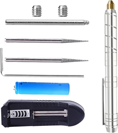 Graveerpen Oplaadbaar - Graveerapparaat Elektrisch - Hout Metaal Glas - 37.000 Tpm Motor - 18 cm Lengte - Zilver