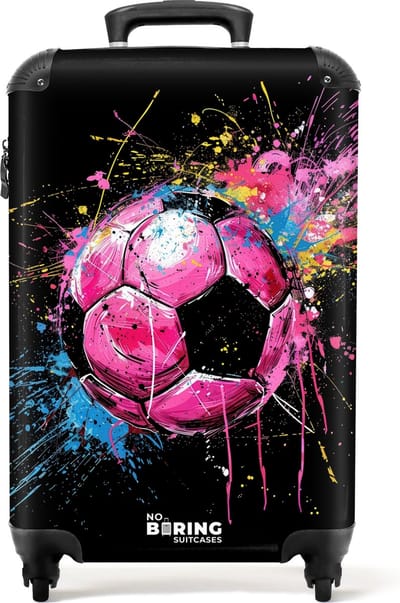 NoBoringSuitcases.com® - Handbagage koffer lichtgewicht - Reiskoffer trolley - Roze voetbal met graffiti - Rolkoffer met wieltjes - Past binnen 55x40x20 en 55x35x25