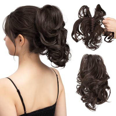 Pruikclip-Verstelbare Korte Pruik met Natuurlijke Krullen – Incl. Clip‑on Paardenstaart – Natuurlijk Uiterlijk – Voor Vrouwen-5