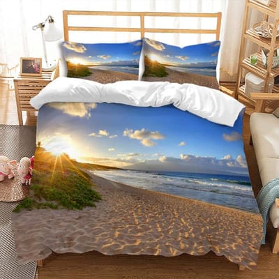 Zonsopgang Zonsondergang En Zee Dekbedovertrek Sets Voor Tieners Lichtgewicht Dekbedovertrekken Zee Kust Natuur Patroon Beddengoed Set Slaapkamer Decoratie AU Single(140*210cm)3pcs
