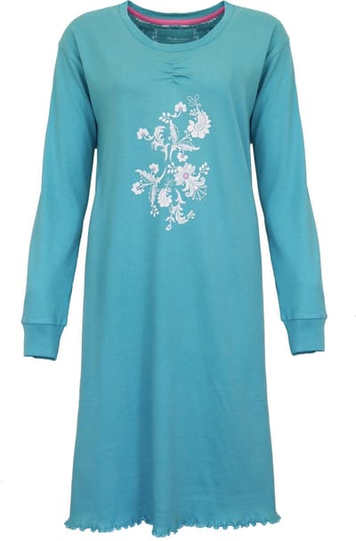Tenderness Dames Nachthemd - Lange Mouwen - Aqua Groen - Maat S