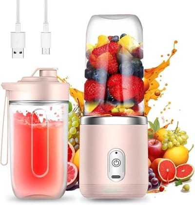 Smoothie Maker - Portable Blender - Verse Drankjes Maken - 6 RVS Messen - 400 ml - Roze