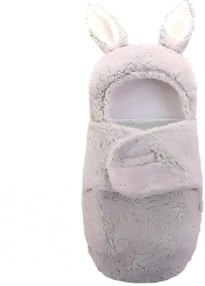 Inbakerdeken voor baby's - inbakerdeken voor pasgeborenen - met schattige konijnenoortjes - zachte pluche hoes - geschikt voor 0-1 maanden - maat S -grijs