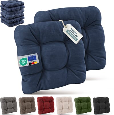 Beautissu Set van 8 Premium Stoelkussen 40x40 cm Donkerblauw – UV-bestendig & Robuuste Zitkussen Stoel Outdoor 8 cm dik Tuin Stoel Kussen voor Balkonstoel Tuinstoel Zitkussen Indoor – HighLux SK