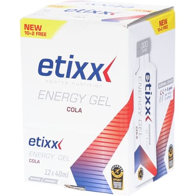 Etixx Energy Gel Cola - Sports Nutrition - Energy Gel - 12 x 40 ml - Cola- 30G Koolhydraten - Snelle Energielevering - Langdurig effect - Optimale opname - 2:1 Glucose:Fructose | Verbeterde Formule