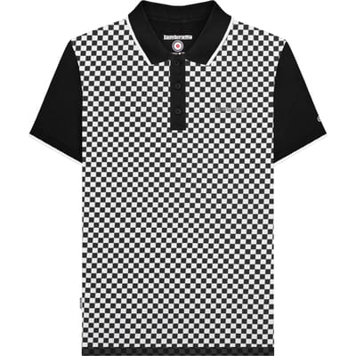 Lambretta Herenpoloshirt met tweekleurige all-over print (Zwart, Wit)