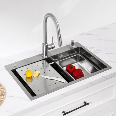 CECIPA max - 70×45XL Spoelbak Keuken -Multifunctionele Spoelbak -Gootsteen Roestvrij staal- Wasbak met waterafvoersysteem - Zilver