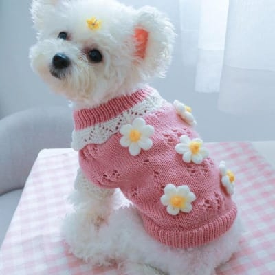 1 pièce de vêtements pour animaux de compagnie pour l'automne et l'hiver, pull floral doux et confortable et mignon pour chiens et chats - Rose M