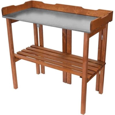 Kynast Garten Plantentafel met Zinken Blad - Oppot tafel met Houten Schap - Inklapbaar - 94 x 43 x 86 cm