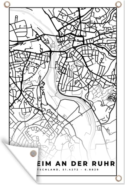 Muurdecoratie Plattegrond - Mülheim an der Ruhr - Kaart - Stadskaart - 120x180 cm - Tuinposter - Tuindoek
