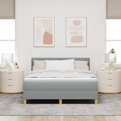vidaXL - Boxspring - bed - met - kussen - Lichtgrijs - 140 - x - 190 - cm - Stof