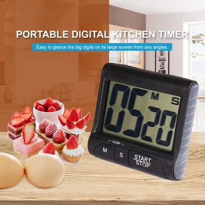 Digitale Keukentimer met Sterke Magneet Achtersteun Ophangoog Luid Alarm Groot LCD-scherm Kookwekker Klok voor black