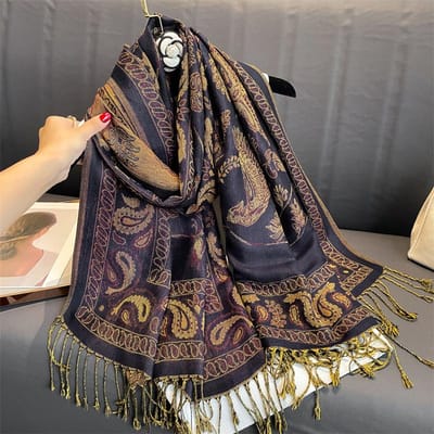 70X190Cm Dames Katoen Jacquard Sjaal Grote Sjaal Mode Elegante Dame Lange Print Decoratie Sjaals Zonwering Bandana 70x190CM black