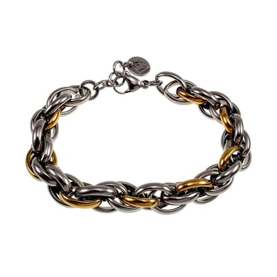 Grove Ovale Schakelarmband, Exclusieve Armband, RVS Bicolor, Unisex, Verstelbaar 16 - 19cm – Handgemaakt esde2