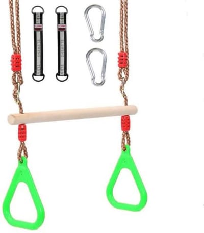 Multifunctionele houten trapeziumschommel met kunststof ringen - Belastbaar tot 120 kg voor binnen en buiten