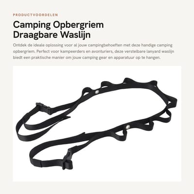 Dailygoods- Opbergriem Verstelbaar - Draagbare Waslijn - Nylon Touw - Camping Gear - Sterk Draagvermogen - Eenvoudig Ontwerp
