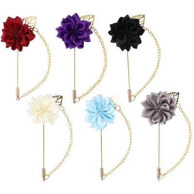 6 STKS Eenvoudige Mooie Lint Blad Ketting Pak Roze Heren Overhemd Bloemen Broche Speld Decoratie white