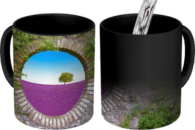 Magische Mok - Foto op Warmte Mokken - Koffiemok - Lavendel - Doorkijk - Bloemen - Zomer - Magic Mok - Beker - 350 ML - Theemok