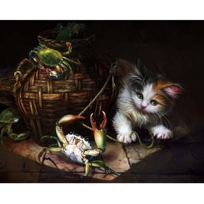 Diamond Painting Cross Stitch Kitten en Krab Volledige ronde harsboor Diamantborduurwerk 20X30CM black