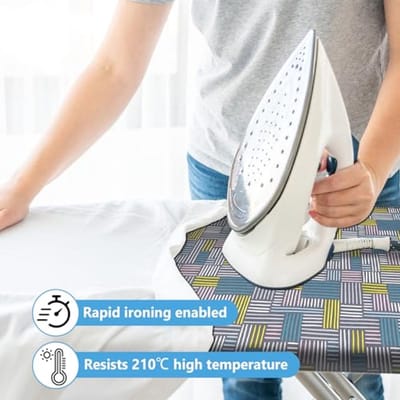 Katoenen Strijkplankovertrek 125 x 45 cm - Hittebestendig tot 210 °C - Blauw-Grijs Ruitpatroon