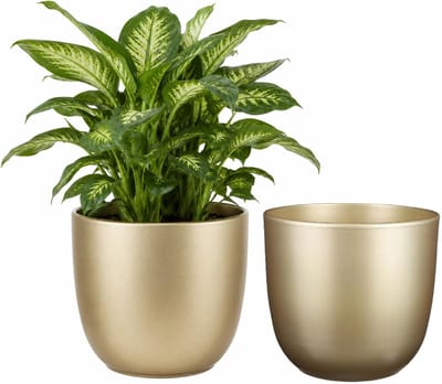 Mica Decorations Bloempot - 2x - goud - glanzend - keramiek - 28 x 25 cm - plantenpotten