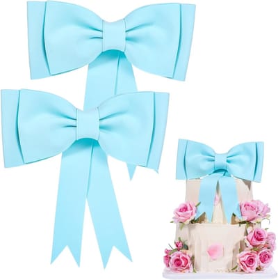 Allecto Plus - 2 stuks taart decoraties - prinses thema - EVA schuim strik - bruiloft en baby shower benodigdheden - blauw - voor meisjes