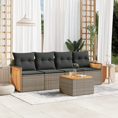 vidaXL - 5-delige - Loungeset - met - kussens - poly - rattan - grijs