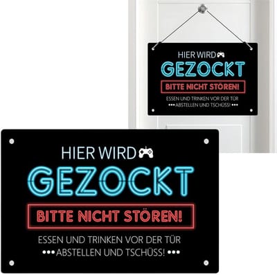 Allecto - Gamer Deurplaat - Niet Storen - Metalen Bord - Gaming Kamer - Decoratie - Game Accessoire - Voor de Deur - Grijs
