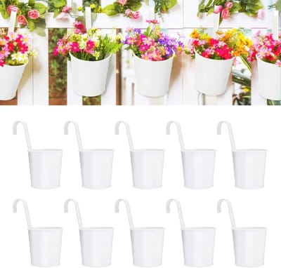 Hanging Plant Pots - Set van 10 - Wit - Metaalijzer - 16 cm