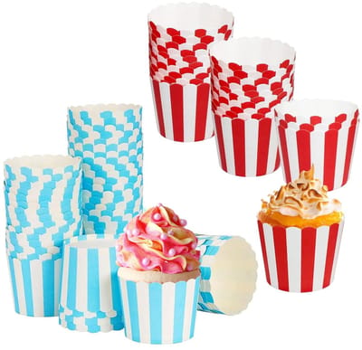 NTHProducts - Muffin Paper Moulds - Cupcake Moulds - Perfect voor Feestjes - Rood en Blauw - 100 Stuks - Ideaal voor Verjaardagen - Stripes