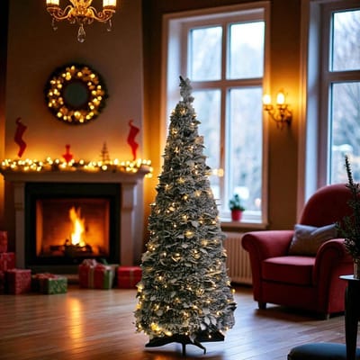 Pop-up kunst kerstboom met sneeuw en 200 LEDs - 150 cm
