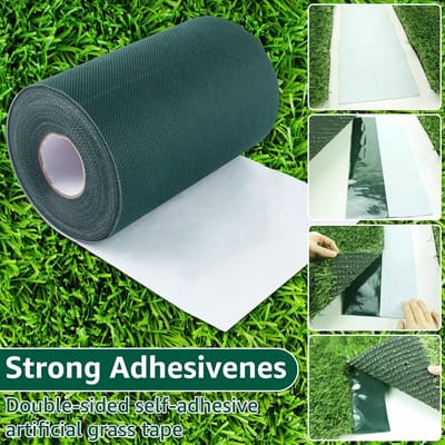 Pack van 2 Zelfklevende Tape voor Kunstgras, 150 mm x 15 m, Ideaal voor Verbinding en Bevestiging van Kunstgras, Tuinaccessoires, Buitenleven, Groen Gras Carpet