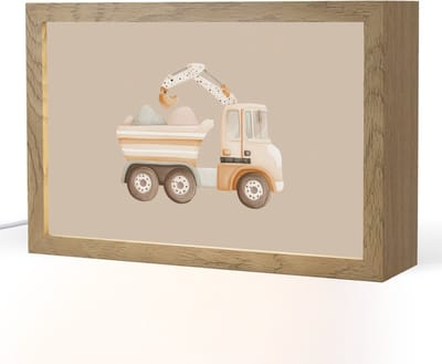 Nachtlampje 30x20 cm - Kinder lampje - Kiepwagen - Auto - Beige - Tafellamp kinderkamer - Slaapkamer lamp - Bedlamp kinderen - Kinderlampje stopcontact - Wandlamp babykamer - Nachtlampjes