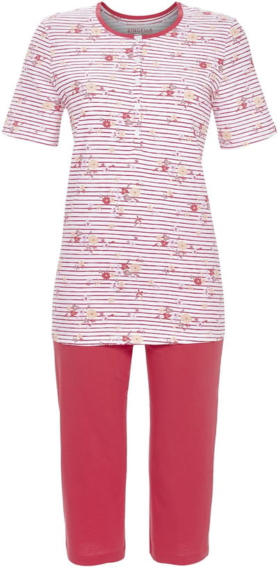 Katoenen bloemen pyjama rood - Rood - Maat - 38