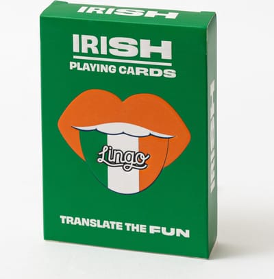 Lingo- Ierse speelkaarten- playingcards- talen leren- Irish- jong en oud- Ierse woordenschat- woordenschat- Leer Ierse woordenschat op een leuke en gemakkelijke manier- 52 essentiële vertalingen- Leren- reizen- spelen