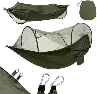 Kampeerhangmat met Klamboe - Reishangmat Outdoor - Ontspannen in de Natuur - Lichtgewicht Sneldrogend - 260 x 140 cm - Blauw