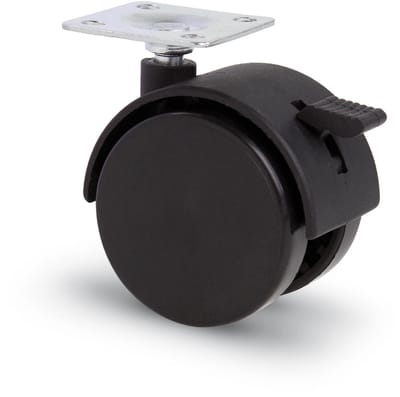 Meubelwiel met kap 50mm Nylon dubbel hard met plaat 38x38mm geremd