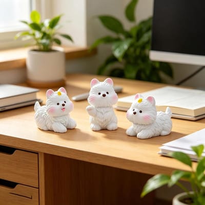 Mini Hond Beeldjes - Hars Puppies - Taart Decoratie - Set van Drie - Mini Formaat - Bruin