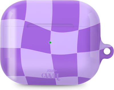 xoxo Wildhearts hoesje geschikt voor AirPods Pro - Violet Vibes - Glossy - Ook als telefoonhoesje verkrijgbaar - schokbestendige case - koptelefoon hoesje - Glimmend - Beschermhoes met golvende blokjes - Golven - Paars