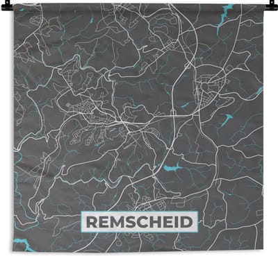Wandkleed - Wanddoek - Blauw – Duitsland – Plattegrond – Stadskaart – Kaart – Remscheid - 180x180 cm - Wandtapijt