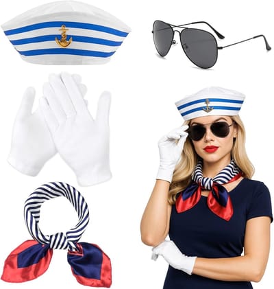 Sailor Captain Kostuum Set met Sjaals, Bril en Handschoenen voor Feestjes en Themed Evenementen