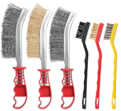 SnelShoppen - Set van 6 Draadborstels, Handborstel Set met 2 Grote RVS Borstels, 1 Messing Borstel, 3 Kleine RVS Messing Nylon Borstels voor Schoonmak