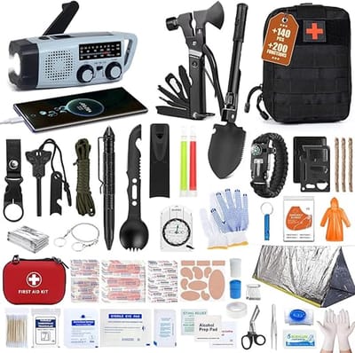 Overlevingsset 140-in-1 – Survivalkit met EHBO, Noodradio & Powerbank – Voor Outdoor en Noodsituaties