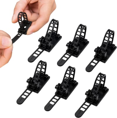 Alta-X® kabelbinders, Kabelclips Zelfklevend, Sterk & Verstelbaar - Set van 6 stuks - Zwart Nylon - Kabelbeheer - Bureau organizers